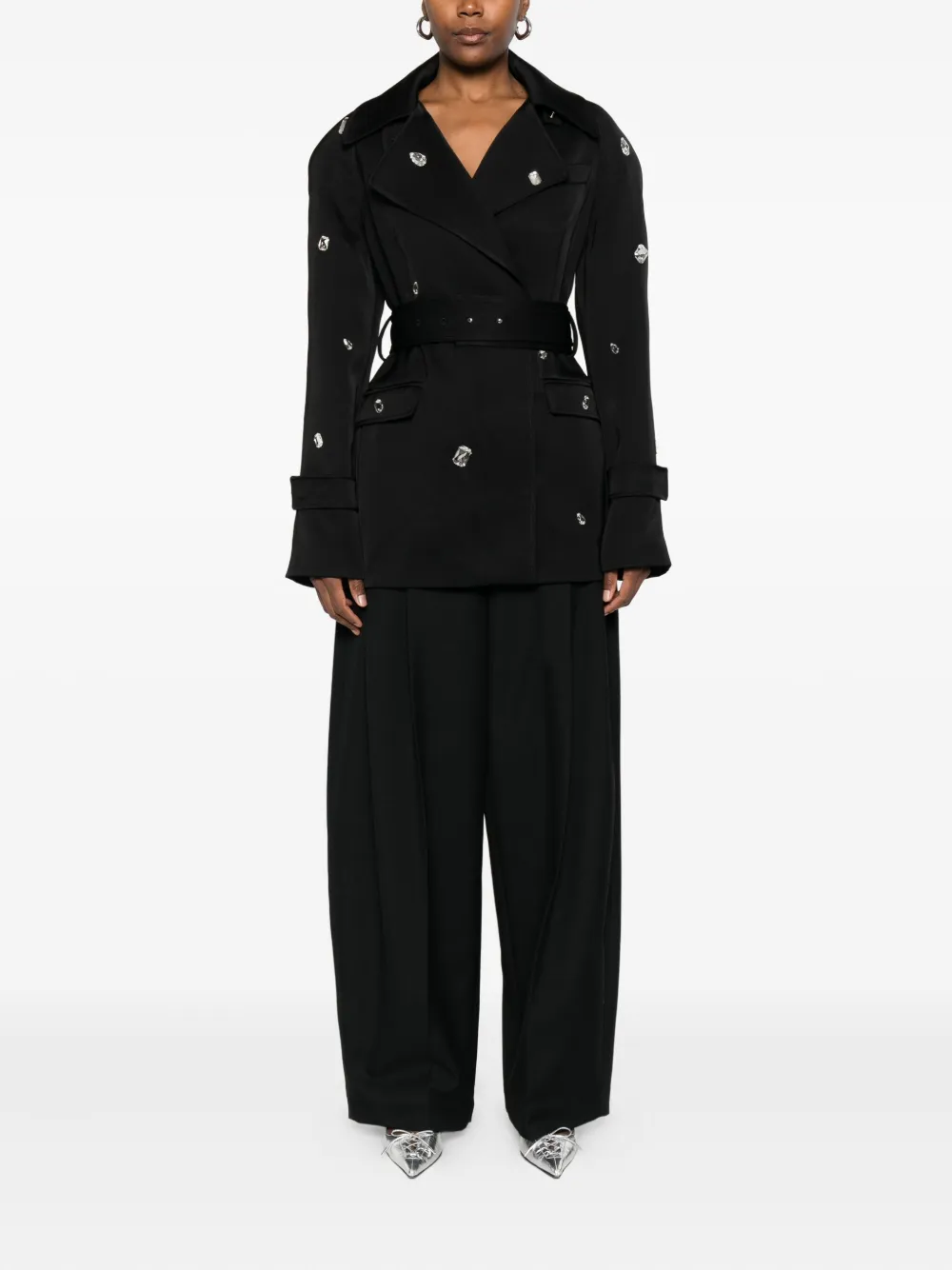 David Koma Embellished Belted Jacket In Brown