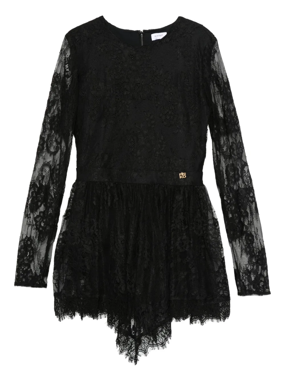 Pinko Kids floral-lace long-sleeve dress - Nero