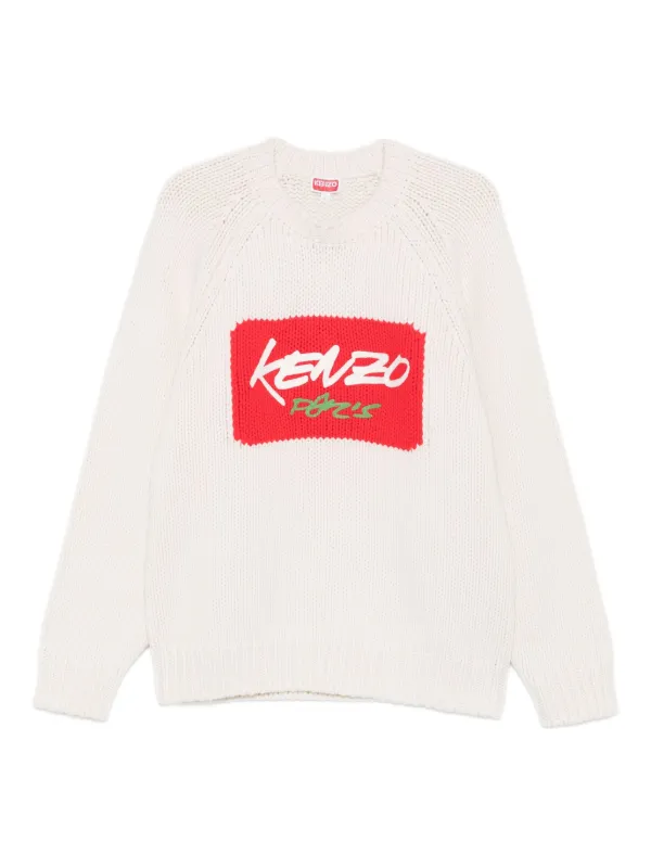 Kenzo logo-print crew-neck Sweater Neutrals FARFETCH IN