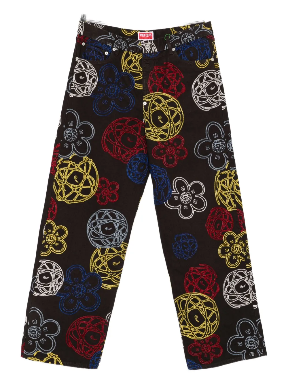 Kenzo xFutura 2000 flower-embroidered trousers - ブラウン Kenzo xFutura 2000 flower-embroidered trousers - ブラウン