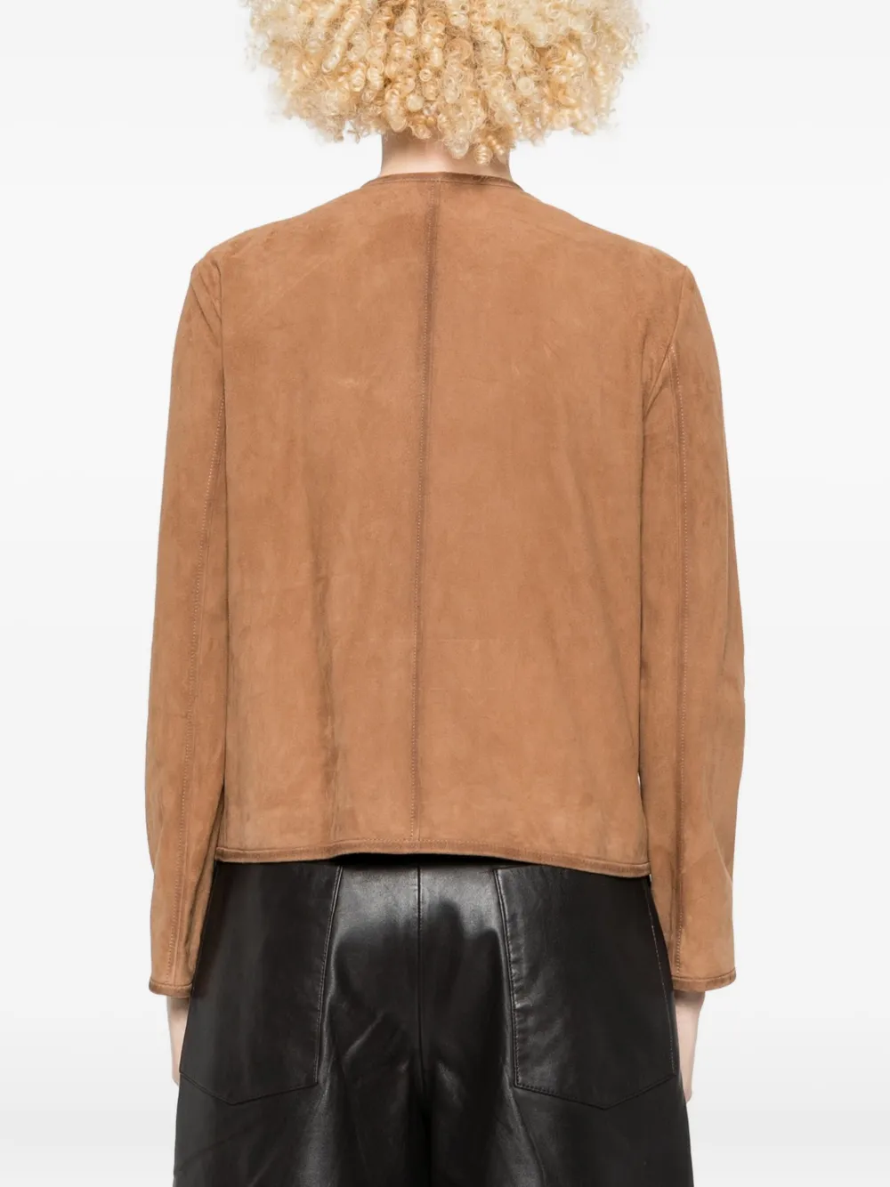 Arma Suede Round-neck Jacket In Brown