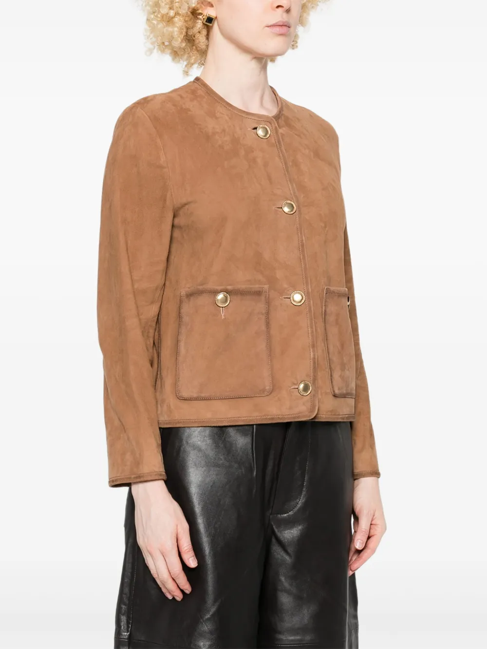 Arma Suede Round-neck Jacket In Brown