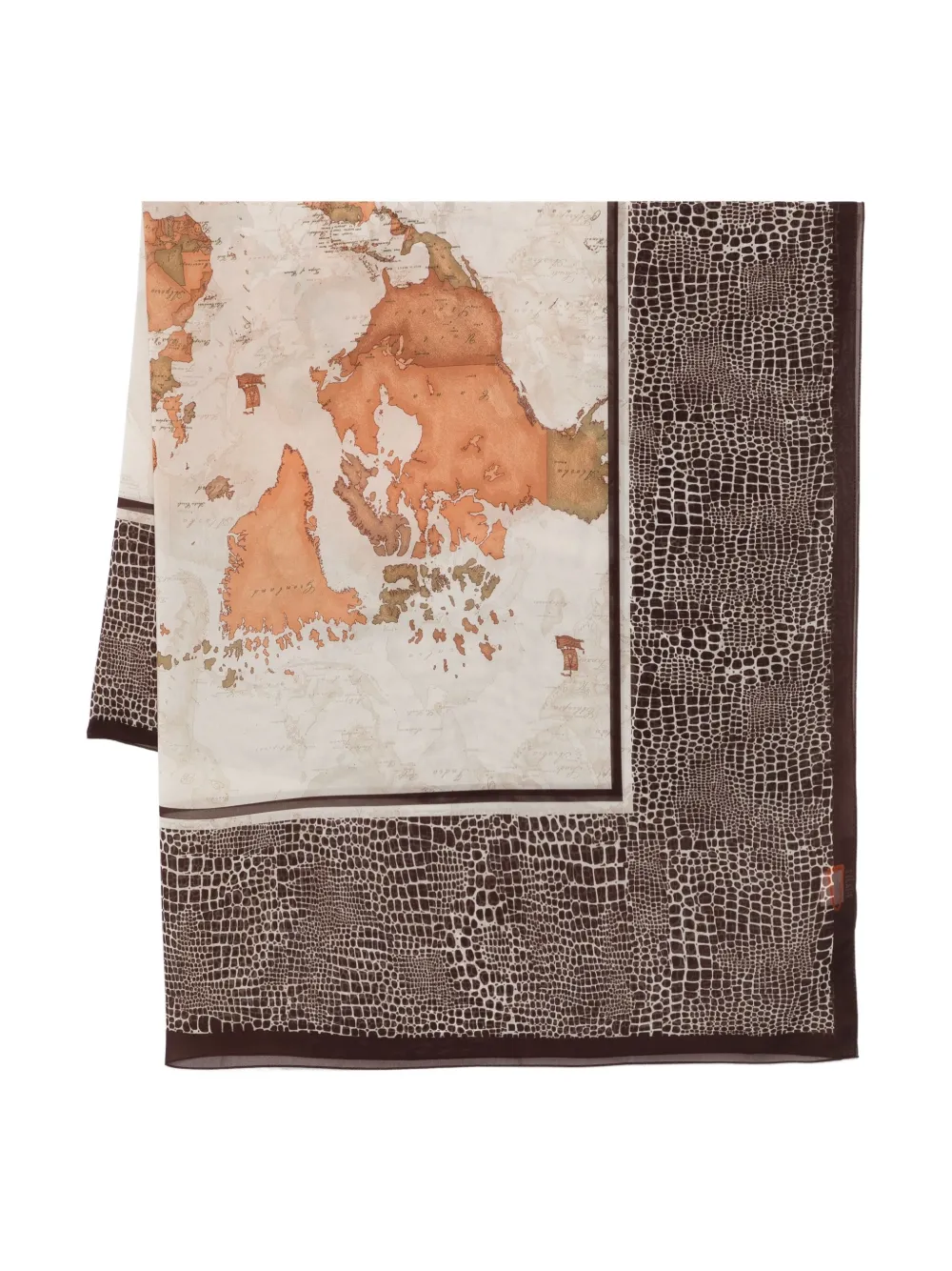 ALVIERO MARTINI 1° CLASSE map-print crocodile-effect scarf | Brown | Image 1