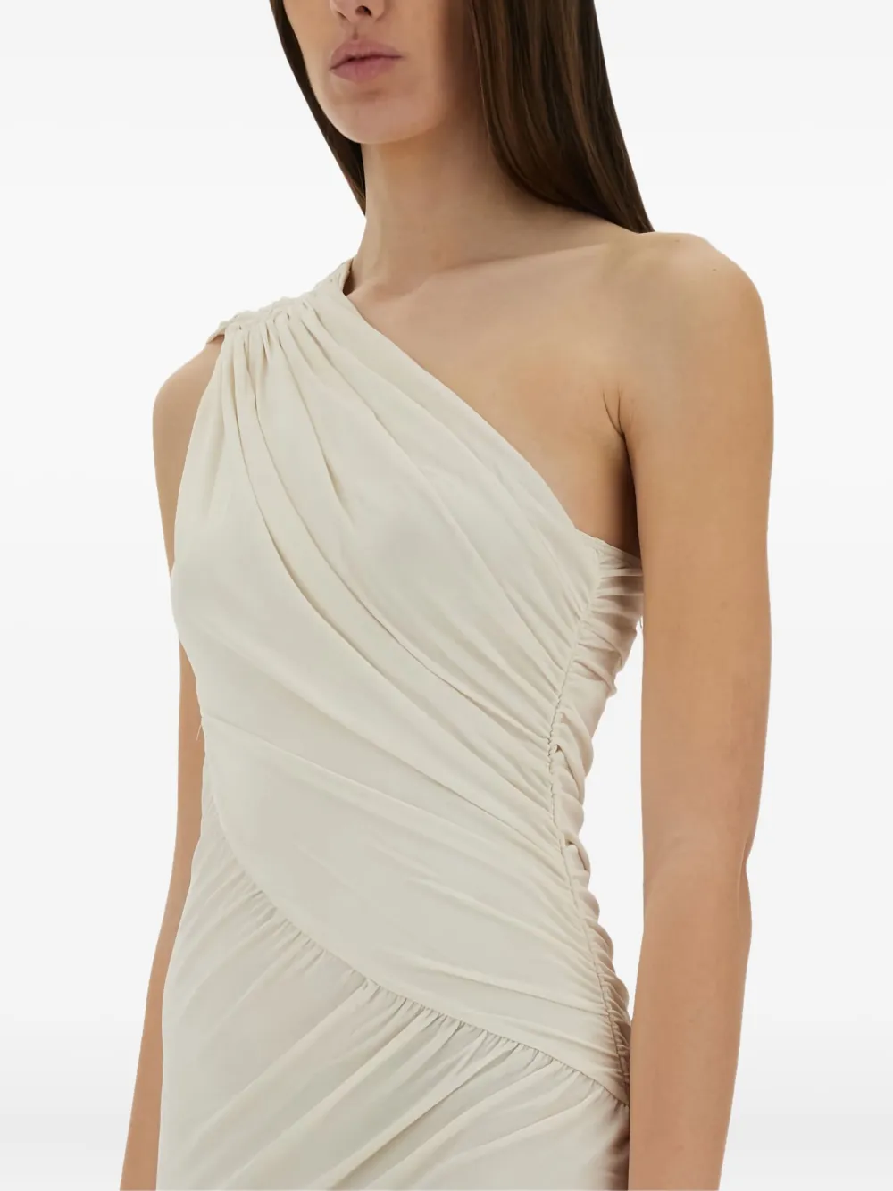 Rick Owens One-shoulder Draped Midi Day Dress In Neutral