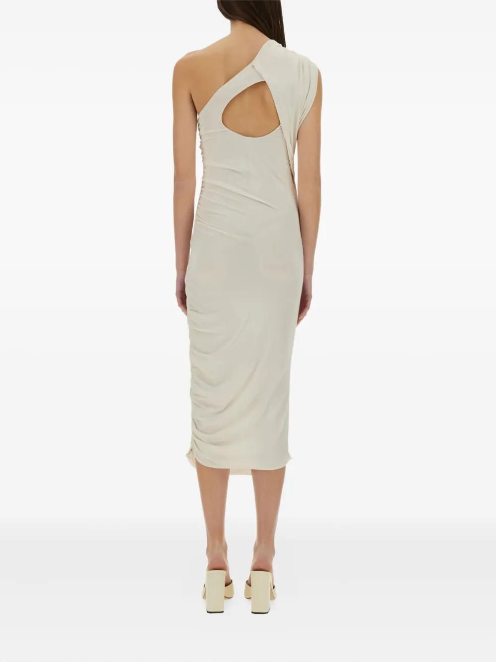 Rick Owens One-shoulder Draped Midi Day Dress In Neutral