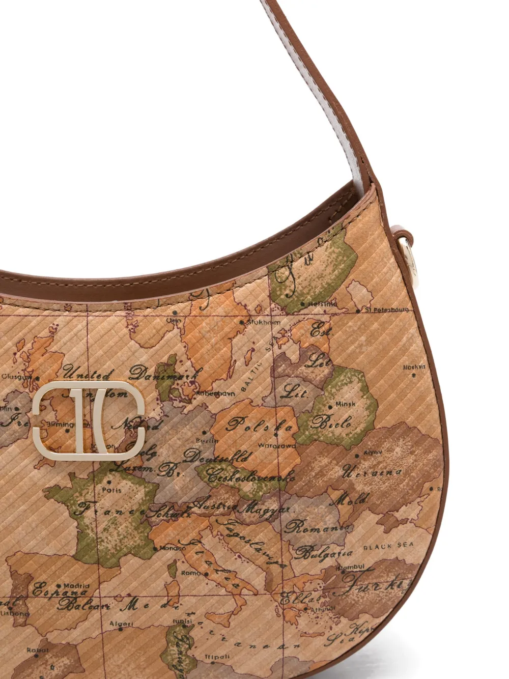 Alviero Martini 1° Classe Geo-map Half-moon Shoulder Bag In Neutral