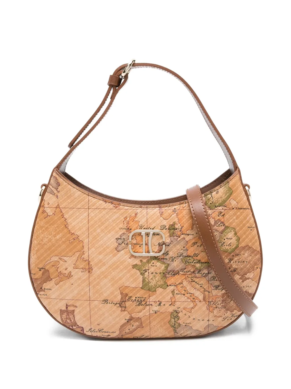 ALVIERO MARTINI 1° CLASSE Geo-map half-moon shoulder bag | Neutrals | Image 1