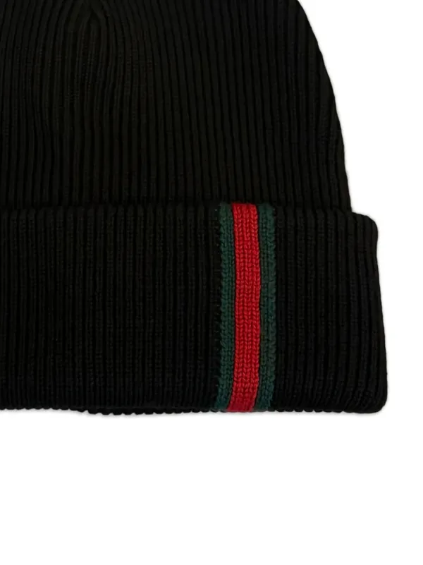 Gucci Web Stripe Ribbed Beanie | Black | FARFETCH