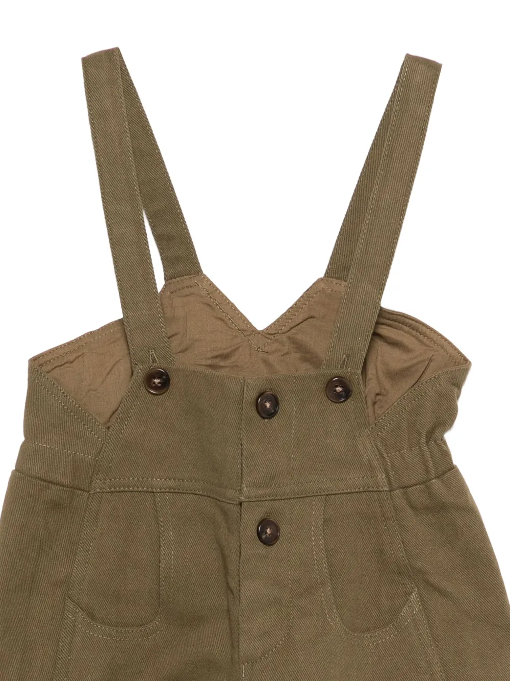 Donsje Tuinbroek met knoopsluiting en geborduurde hond Groen