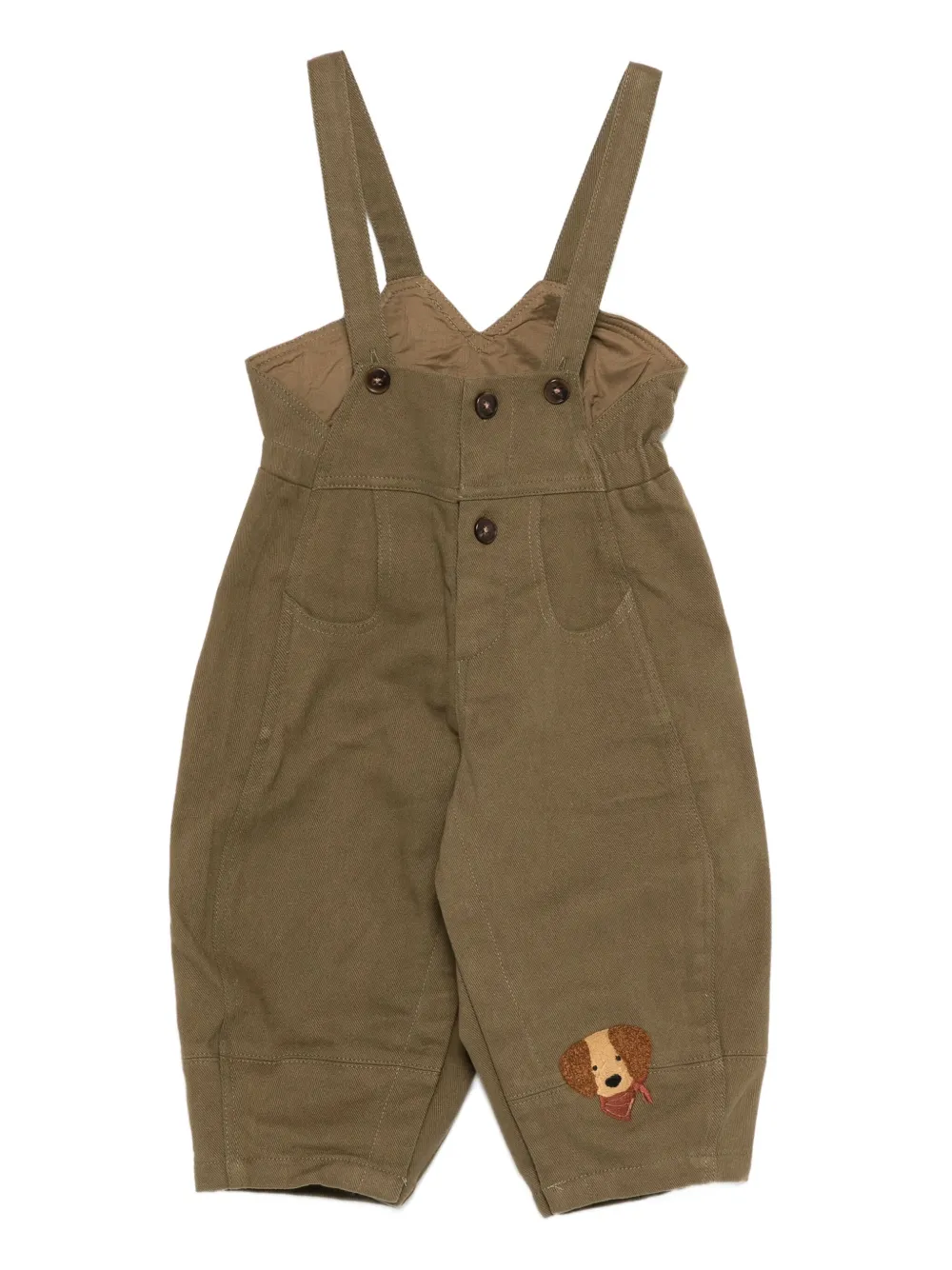 Donsje button-fastening dog-embroidery dungarees | Green | Image 1