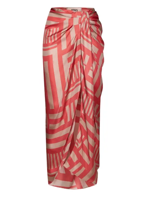 FENDI labyrinth-print draped maxi skirt