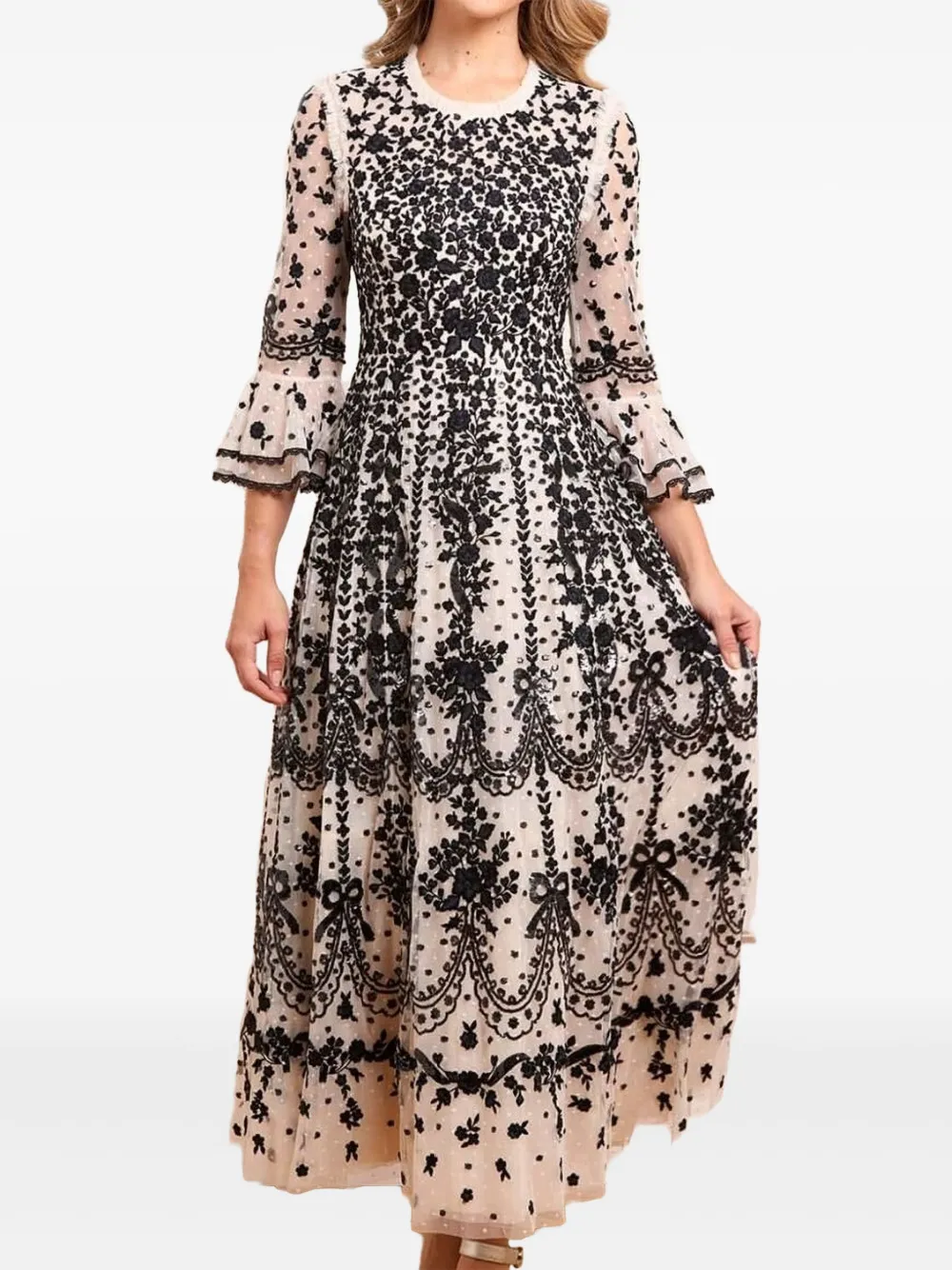 Needle & Thread Adeline Floral-embroidered Tulle Gown In Multi