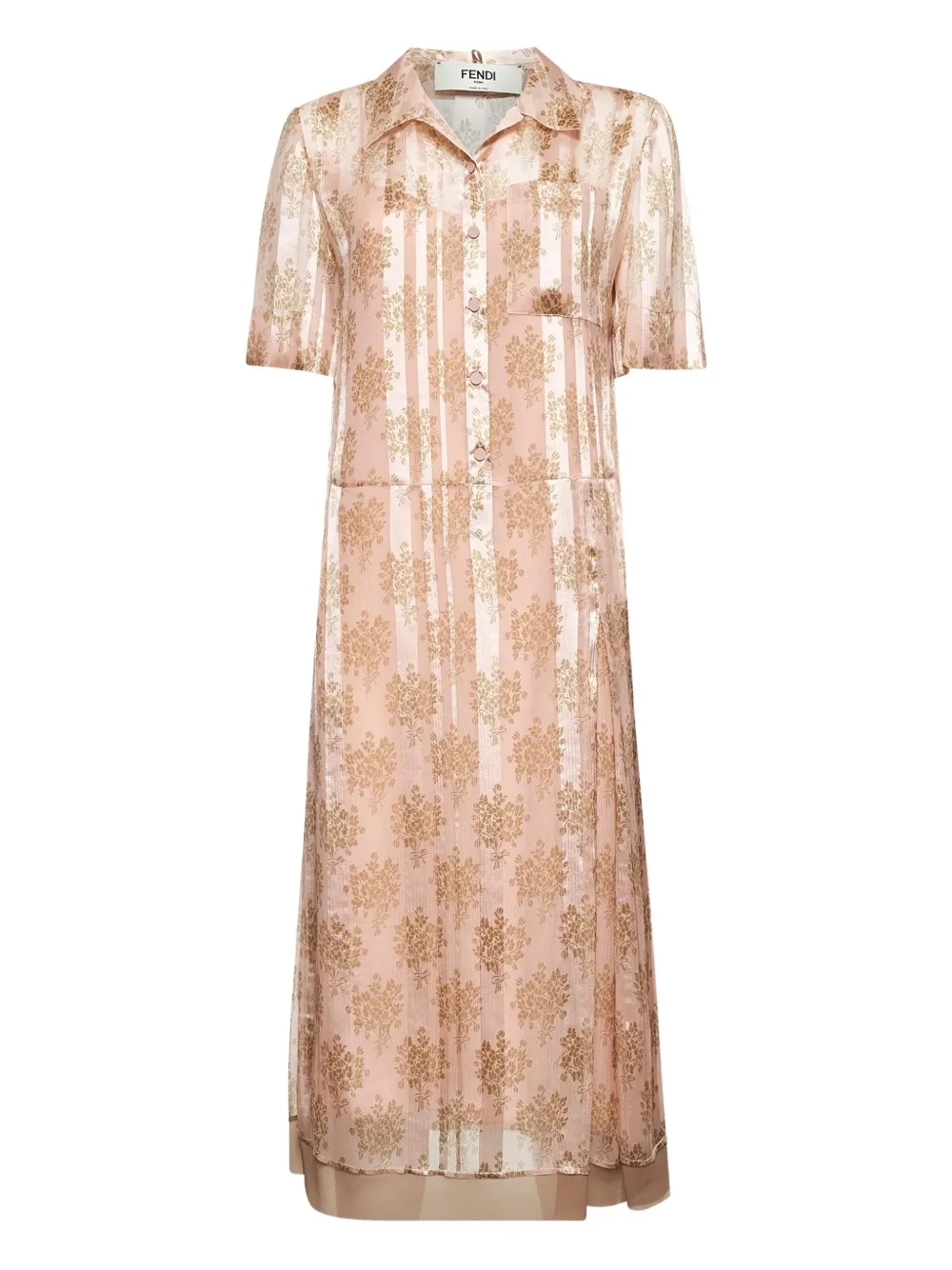 Fendi Floral-bouquet Motif Shirt Dress In Neutral