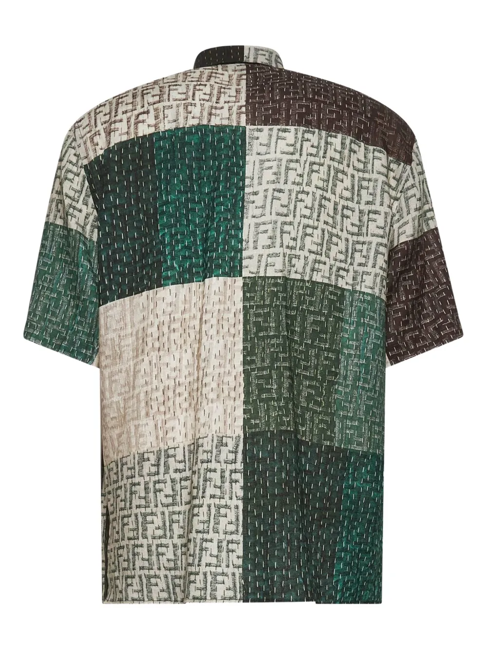 FENDI patchwork-design FF-logo print linen shirt - Bruin