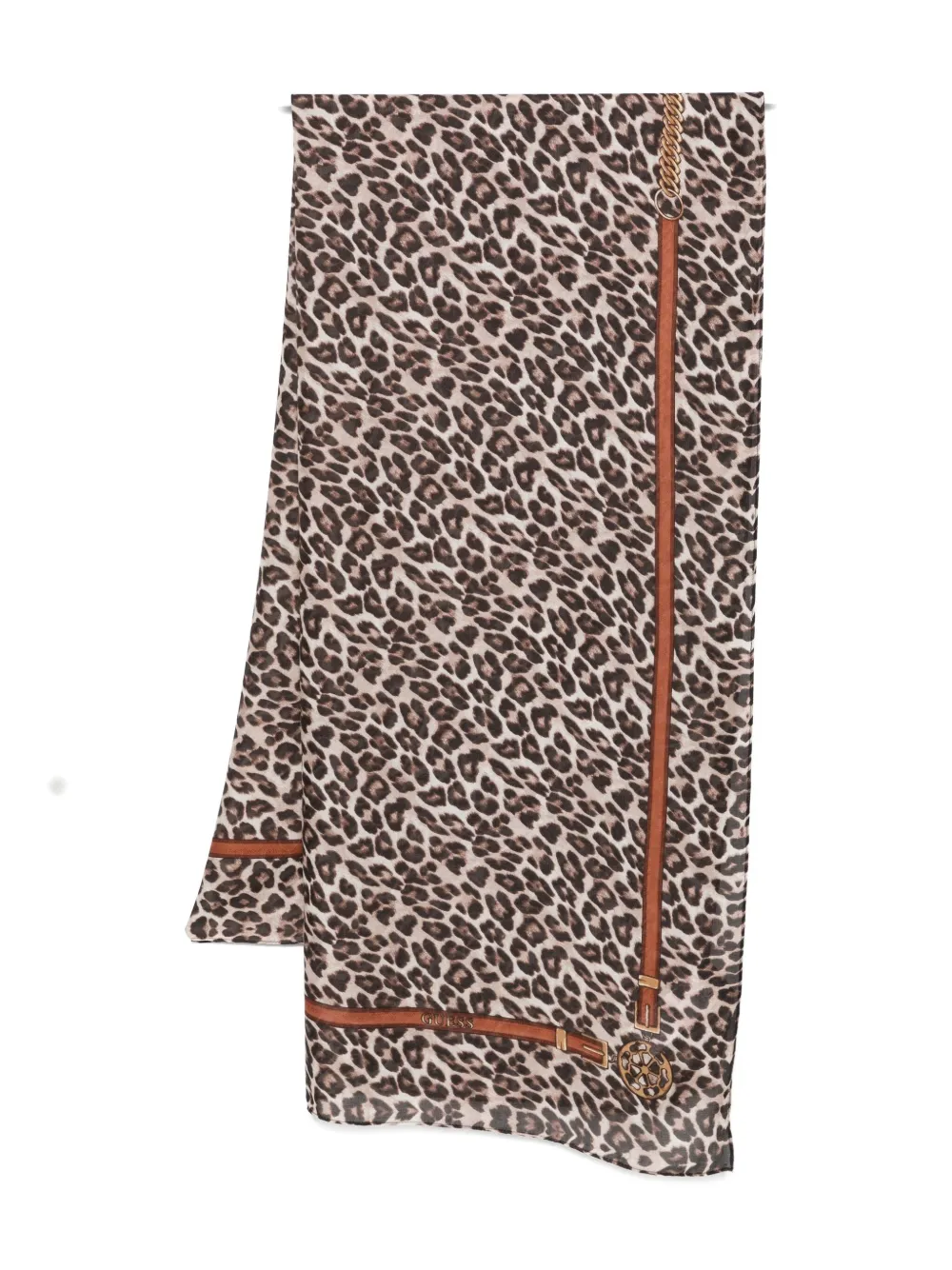 Guess Usa Leopard-print Scarf In Brown