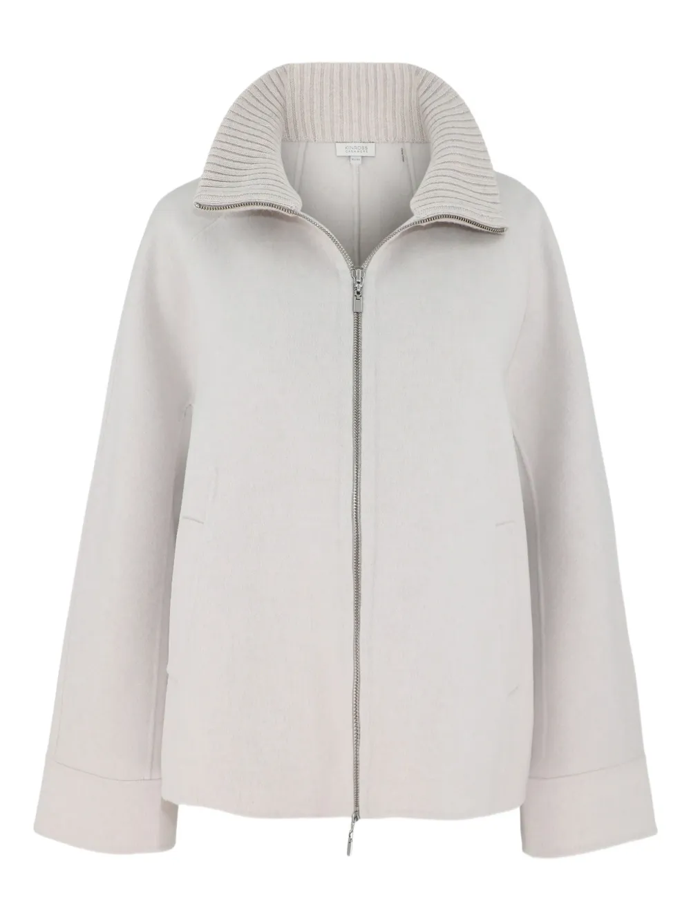 Kinross Cashmere Knit-trim Zip-up Jacket In Gray