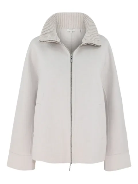 Kinross Cashmere knit-trim zip-up jacket 