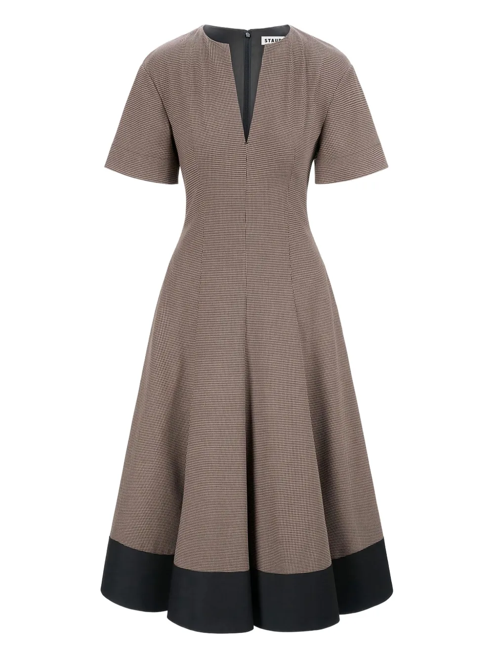 STAUD houndstooth-neck V-neck midi dresss | Brown | Image 1