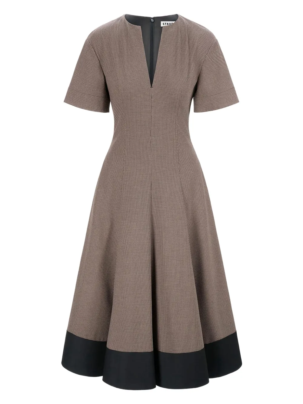 STAUD Midi-jurk met pied-de-poule print en V-hals - Bruin