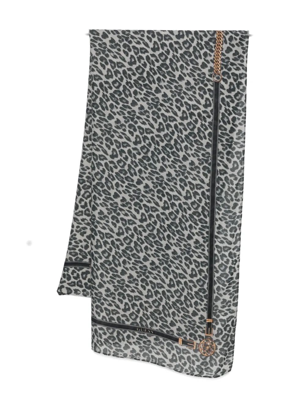 Guess Usa Leopard-print Chain-detail Scarf In Gray