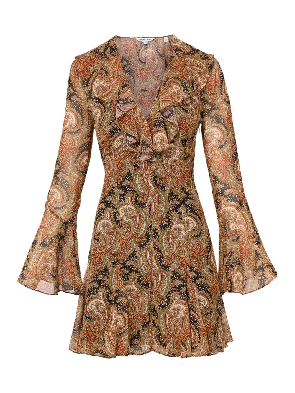 Veronica Beard Adrienne paisley-print bell-sleeve mini dress - Bruin