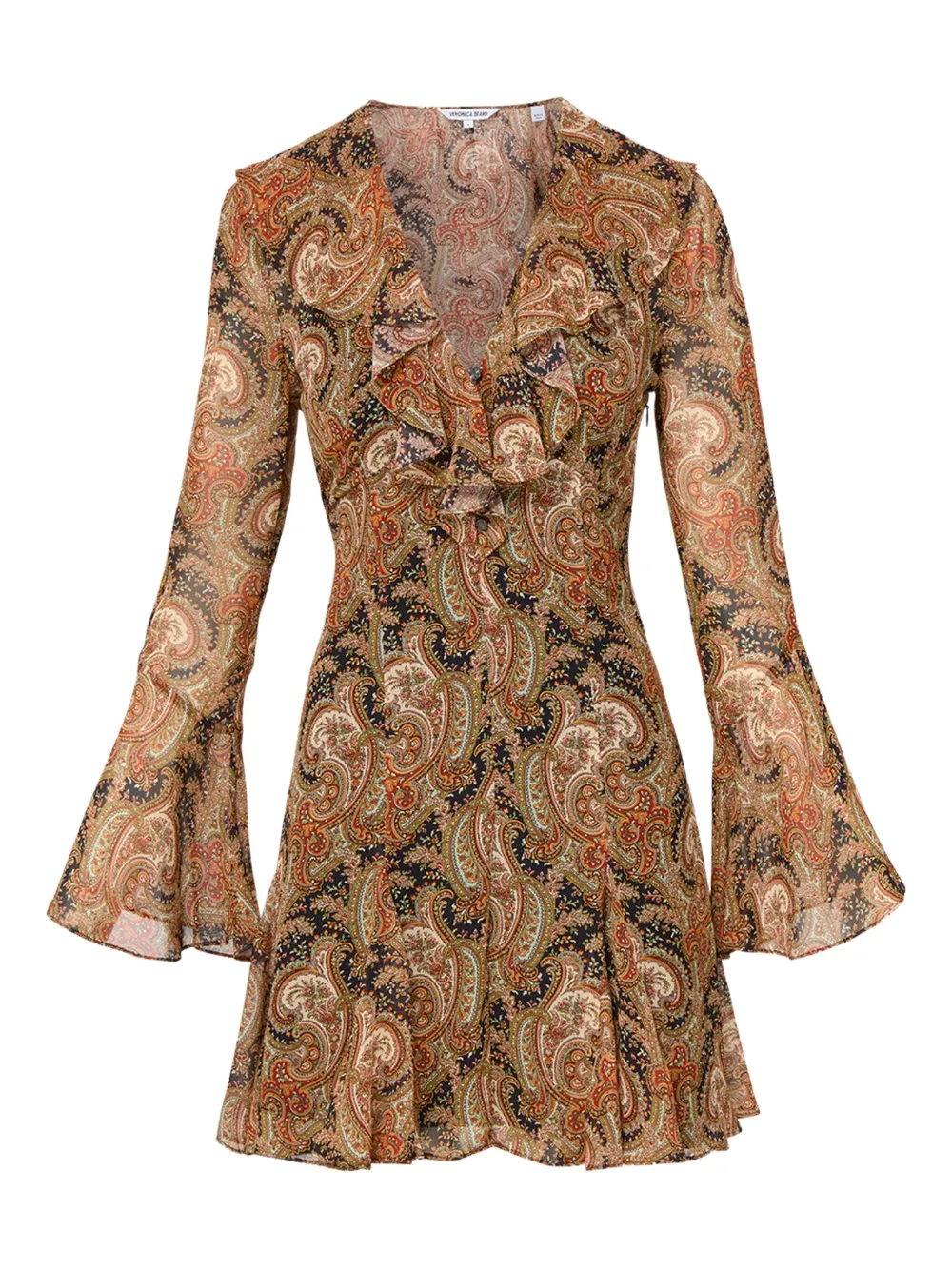 Veronica Beard Adrienne paisley-print bell-sleeve mini dress - ブラウン Veronica Beard Adrienne paisley-print bell-sleeve mini dress - ブラウン