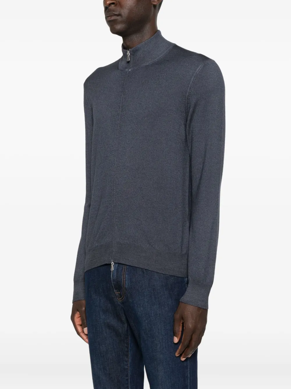 Barba Napoli High-neck Zip-up Sweater In Gray