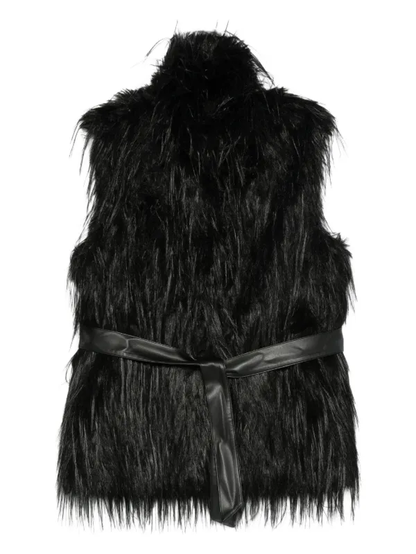 PINKO faux-fur Belted Gilet Black FARFETCH IN - Main Image