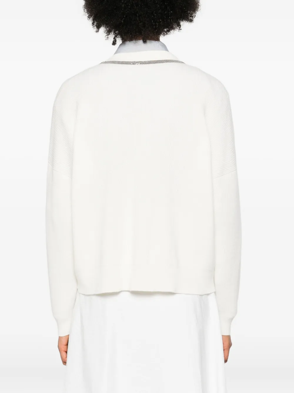 Brunello Cucinelli Embellished V-neck Cashmere Sweater In White