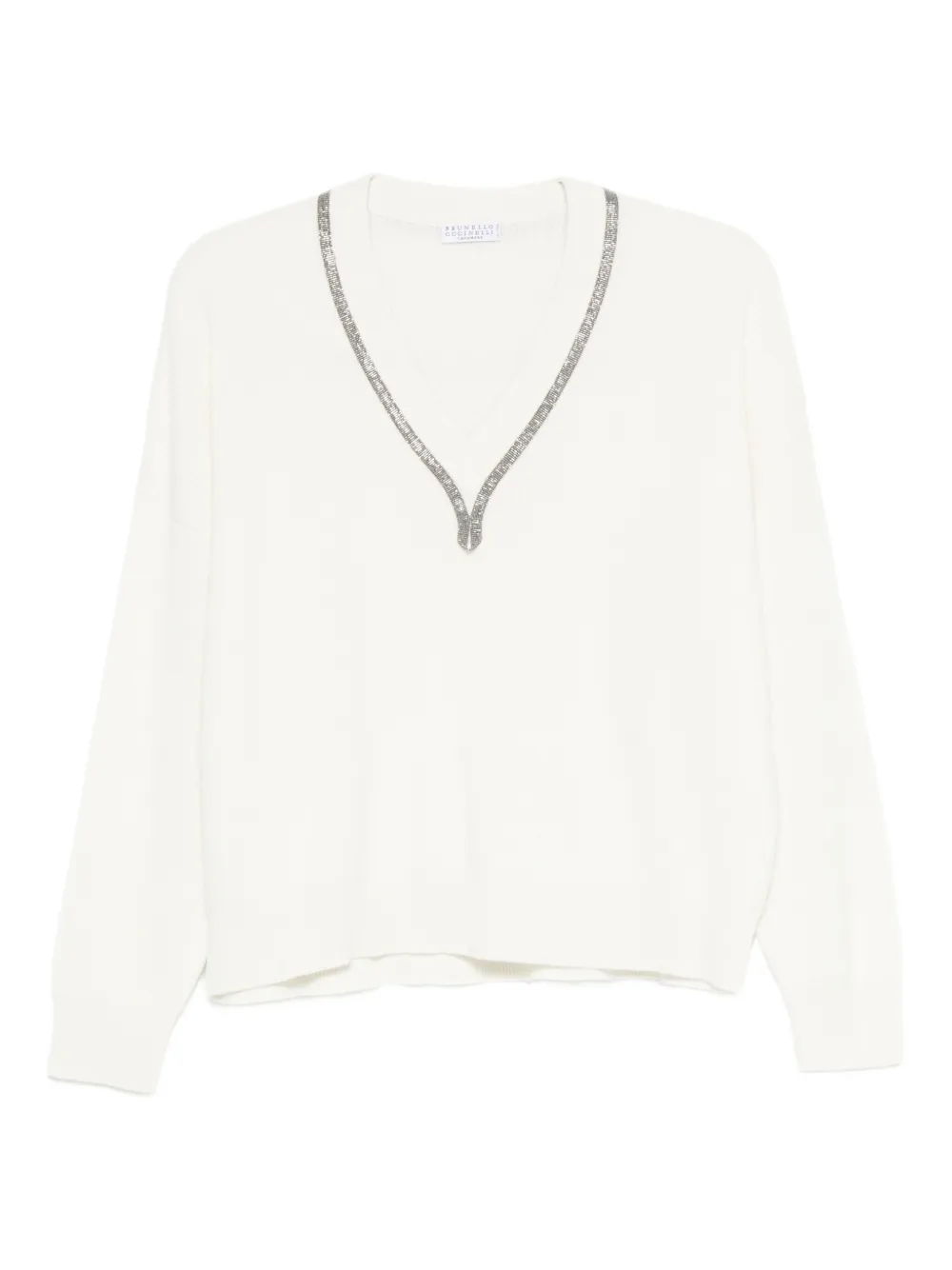 Brunello Cucinelli embellished V-neck cashmere sweater - ホワイト Brunello Cucinelli embellished V-neck cashmere sweater - ホワイト