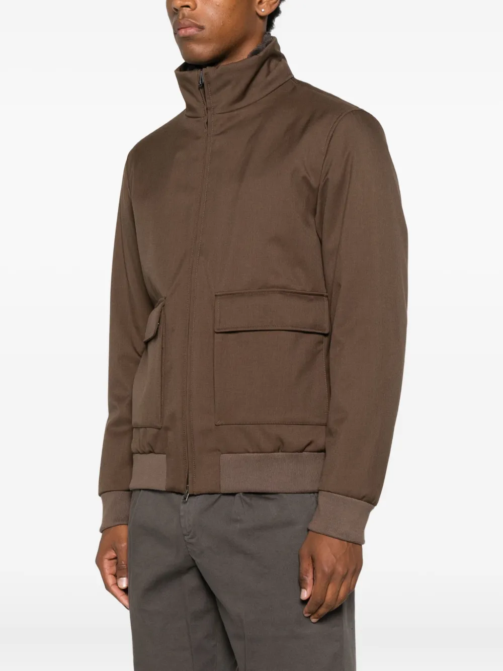 Herno Faux-fur Collar Zip-front Jacket In Brown