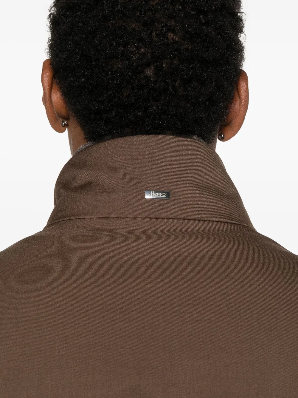 Herno Faux-fur Collar Zip-front Jacket In Brown