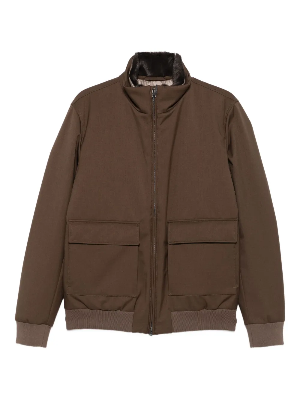 Herno Faux-fur Collar Zip-front Jacket In Brown