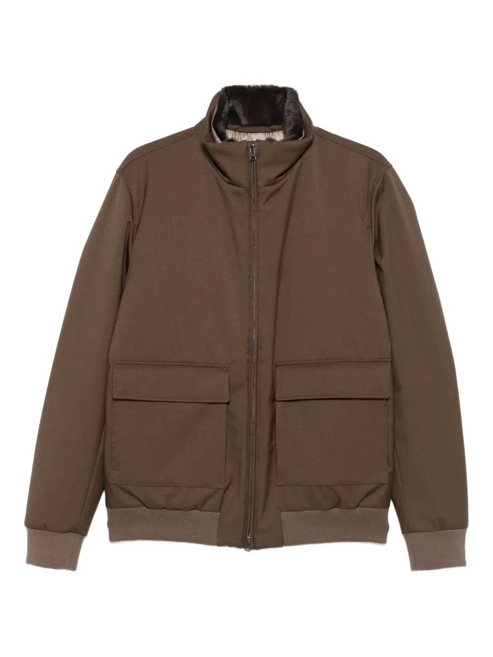 Herno faux-fur collar zip-front jacket | Brown | Image 1
