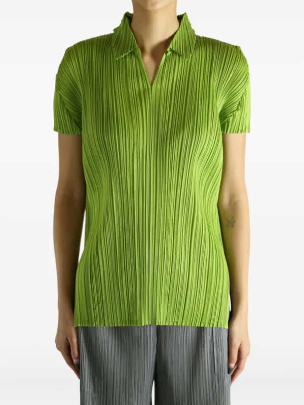 Pleats Please Issey Miyake August Pleated Polo Top | グリーン 