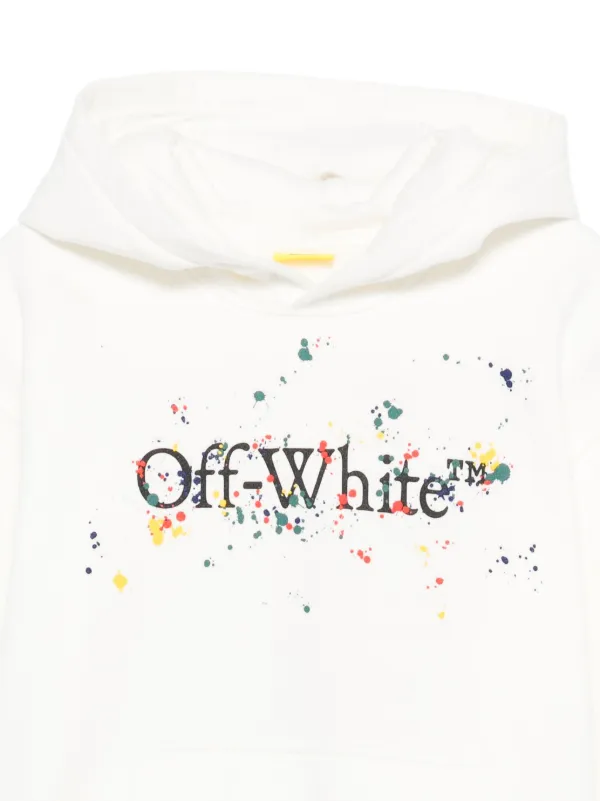 Off-White Kids paint-splatter Cotton Hoodie | White | FARFETCH