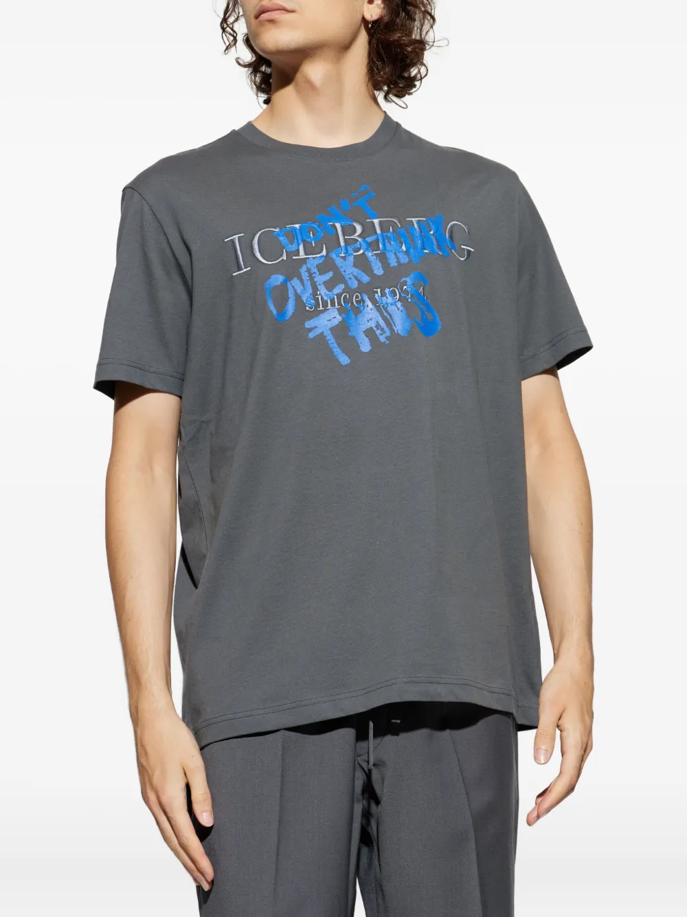 Iceberg Graffiti-print Logo-embroidered T-shirt In Gray