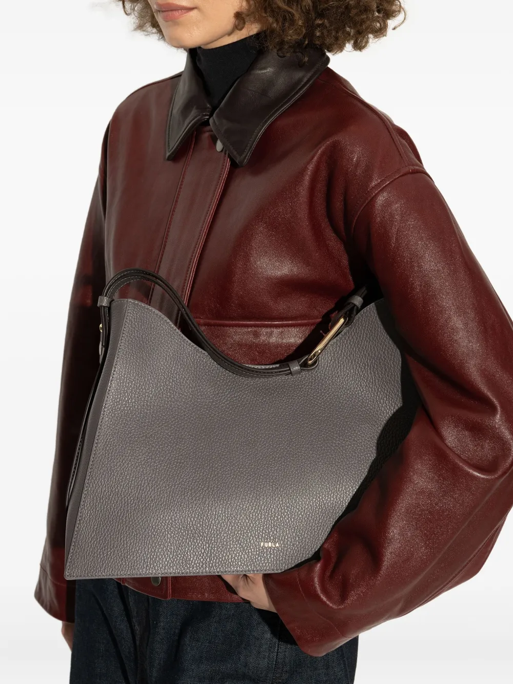 Furla large Nuvola leather tote bag - Grijs