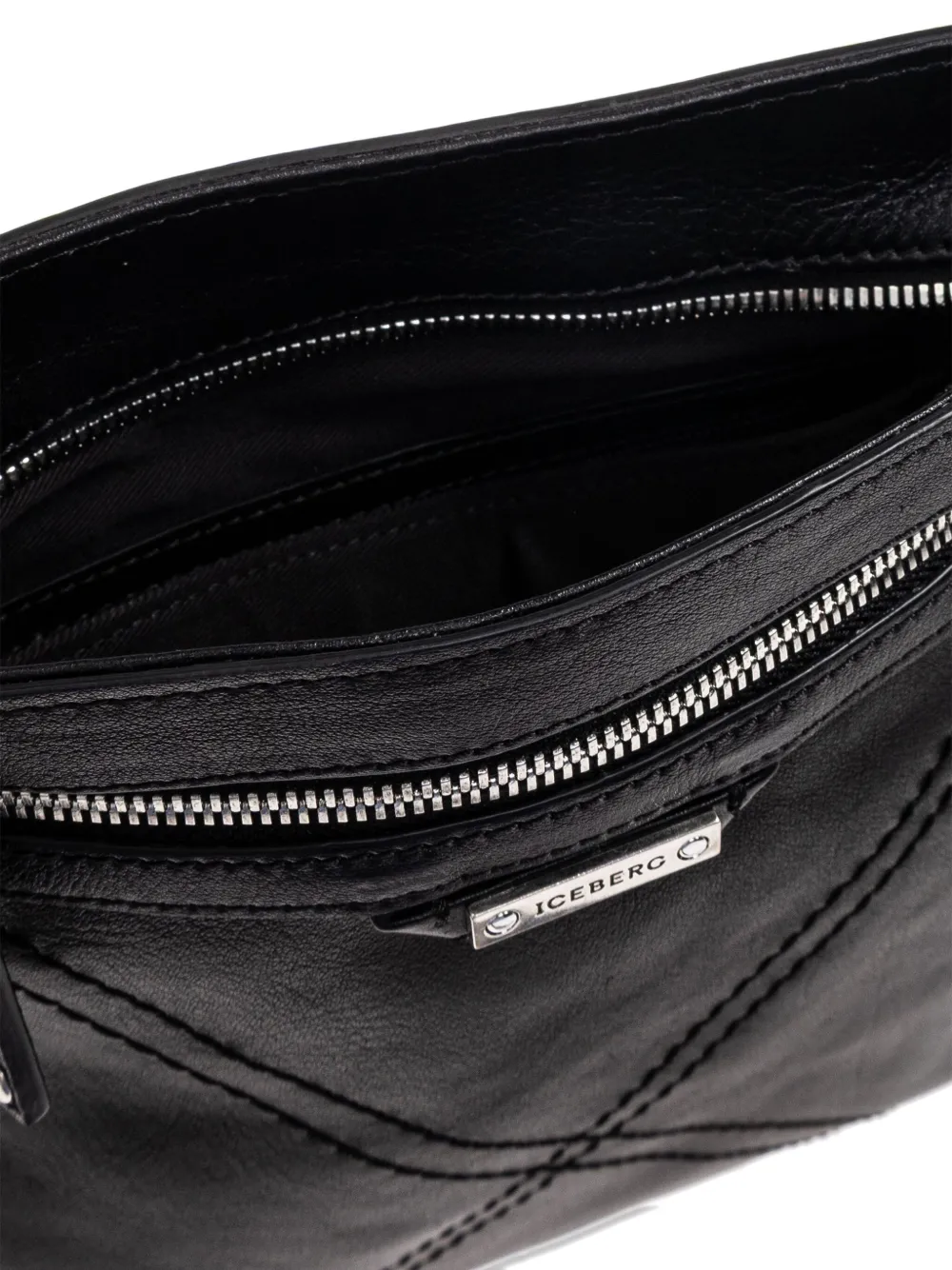 Iceberg Zip Leather Shoulder Bag In Black