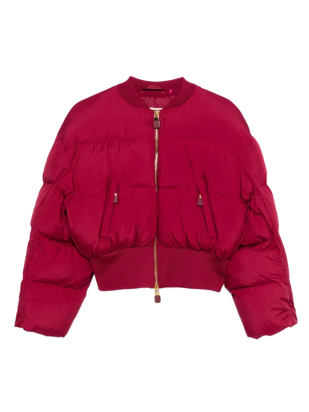 Elisabetta Franchi Quilted Cropped Bomber Jacket In Red