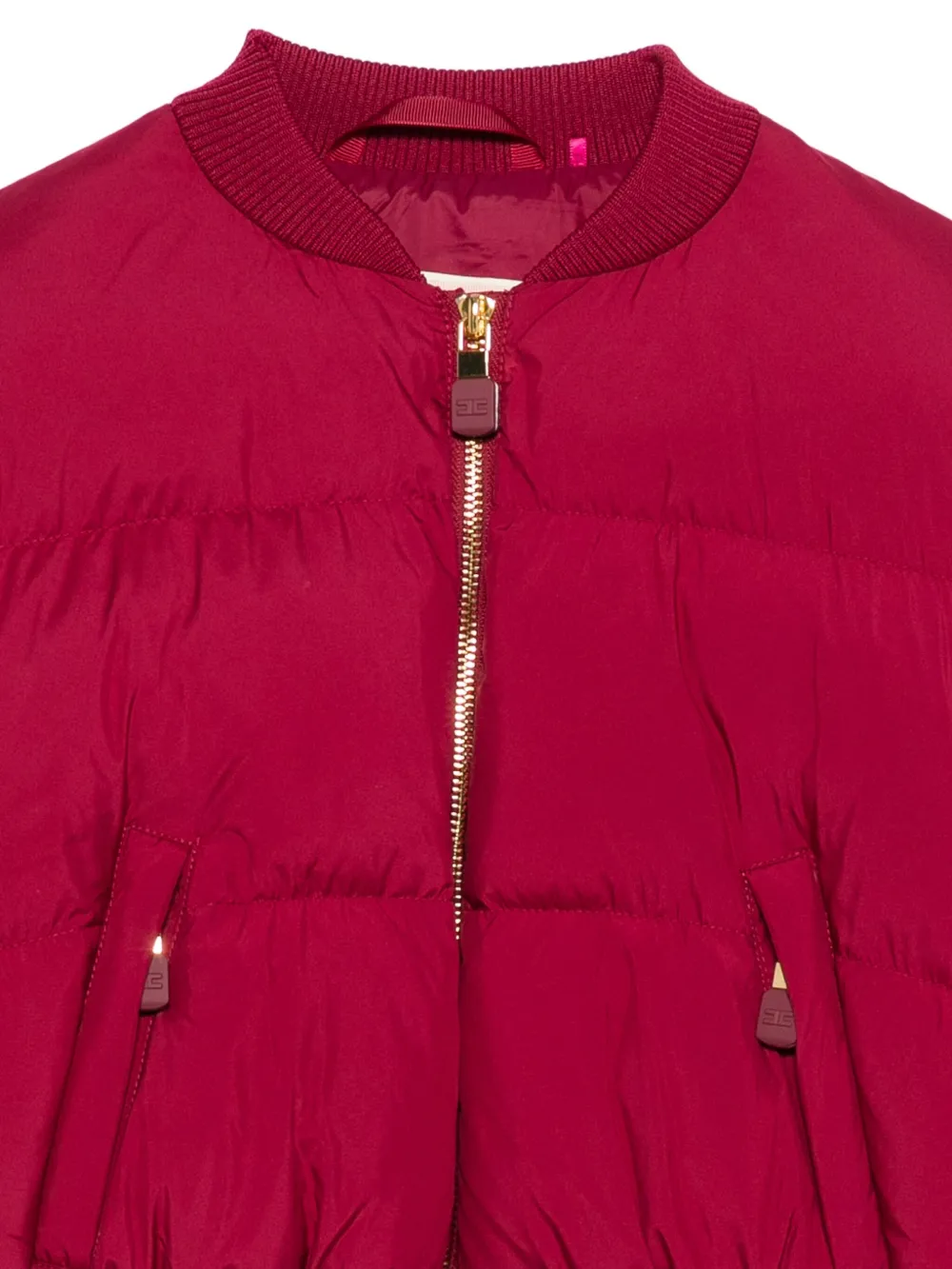 Elisabetta Franchi Quilted Cropped Bomber Jacket In Red