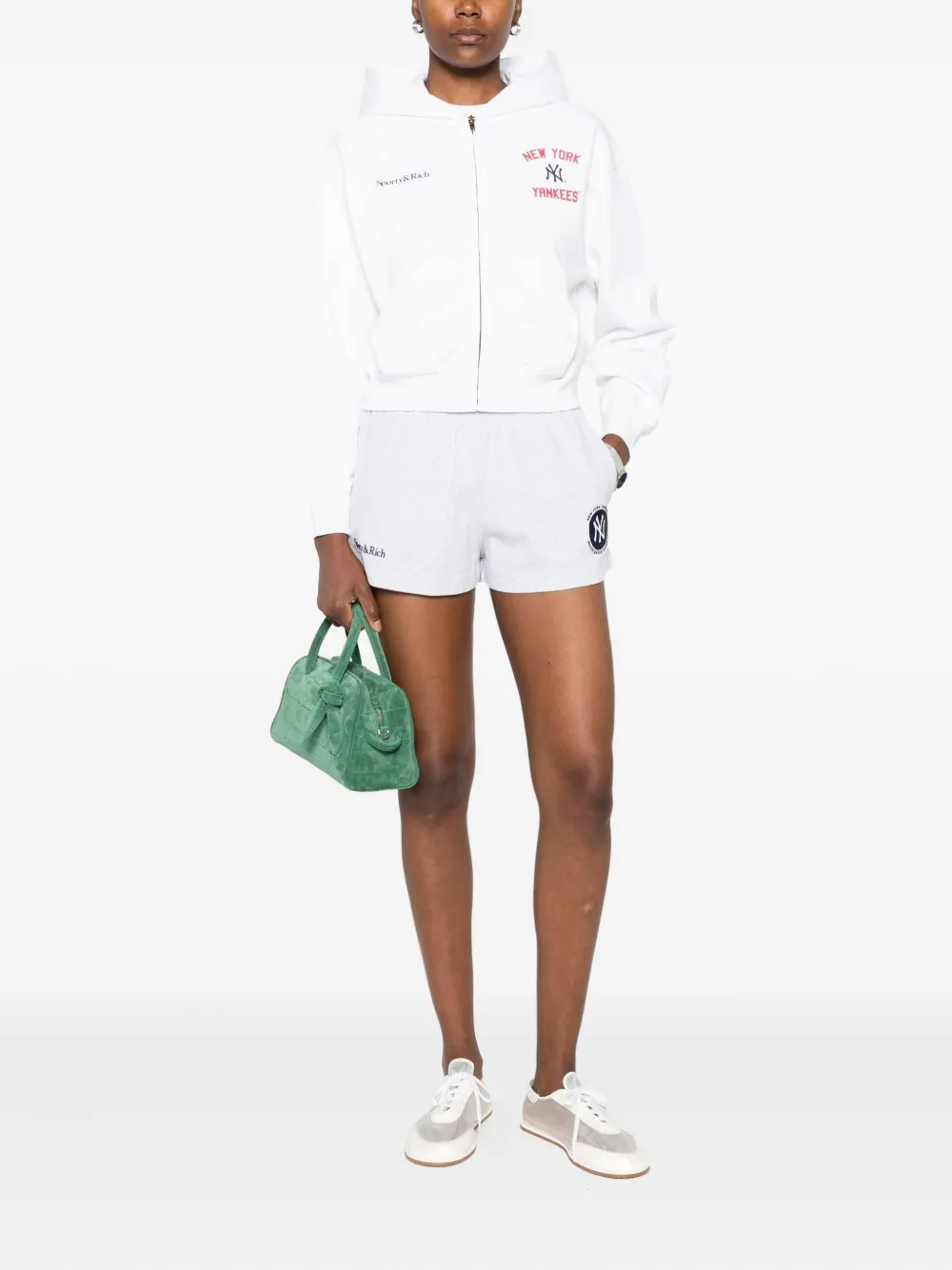Sporty & Rich Homerun cropped hoodie met rits - Wit