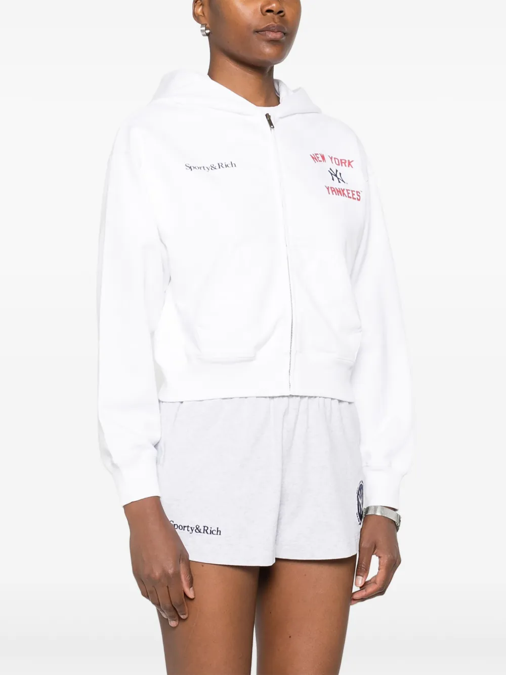 Sporty & Rich Homerun cropped hoodie met rits Wit