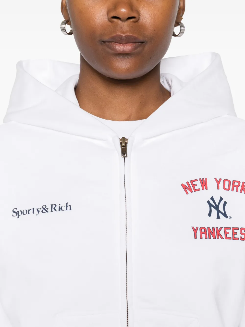 Sporty & Rich Homerun cropped hoodie met rits Wit