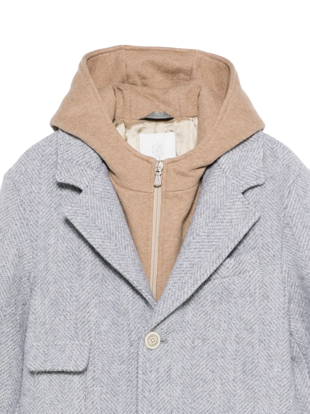 Eleventy Herringbone Hooded Wool Coat In Gray