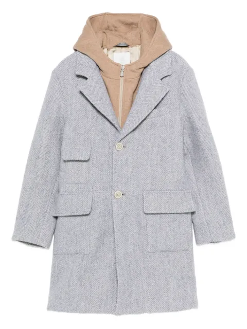 Eleventy Kids herringbone hooded wool coat