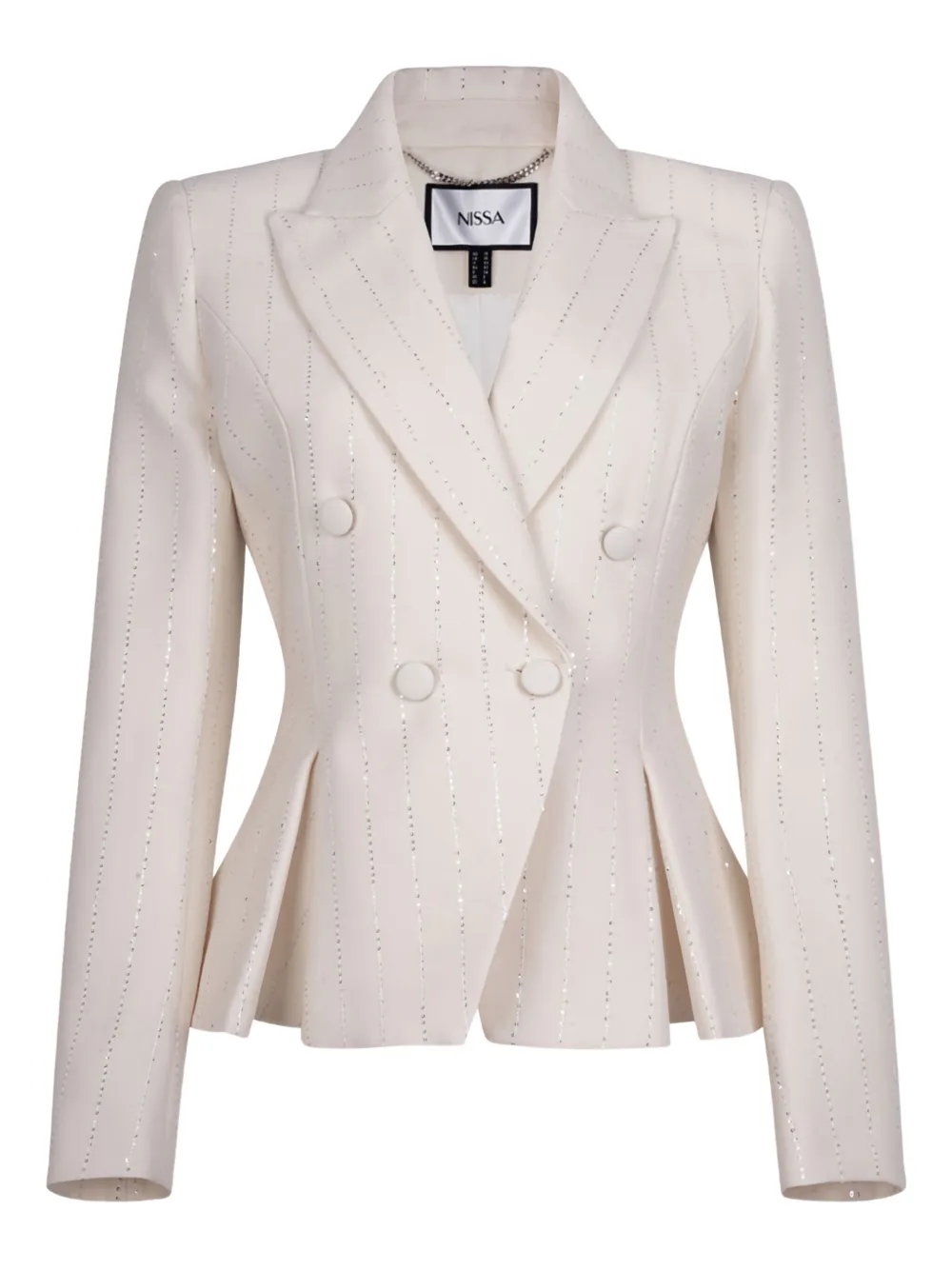 Nissa Striped Double-breasted Blazer In Neutral
