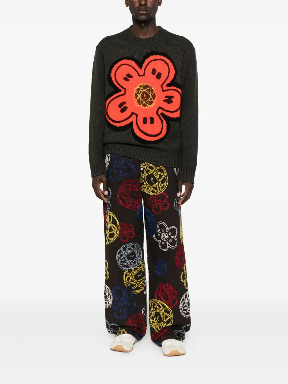 Kenzo flower-embellishment crew-neck sweater - Groen
