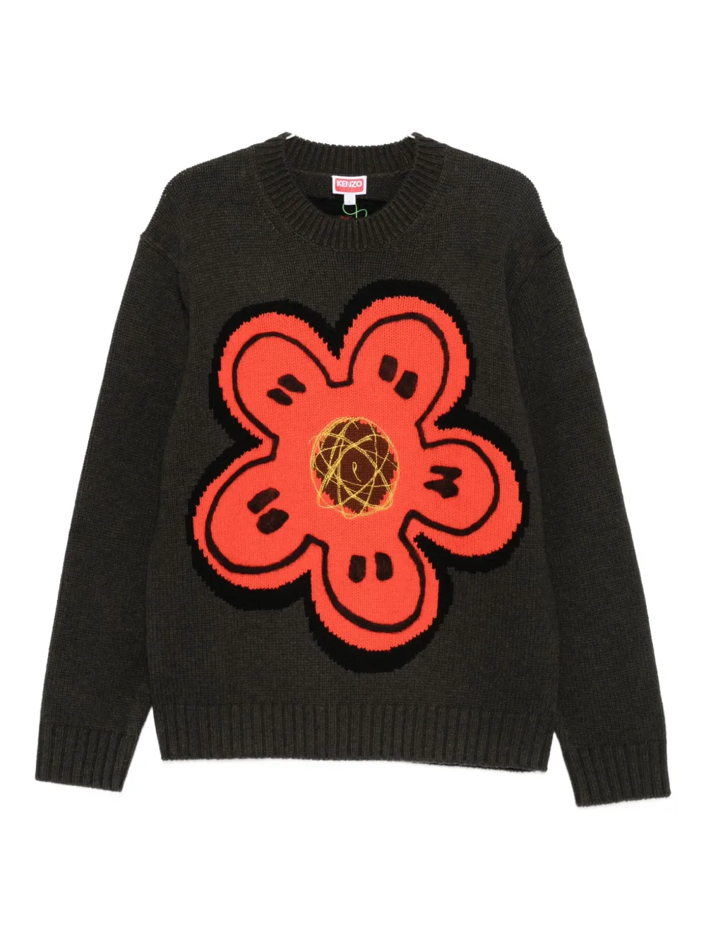 Kenzo flower-embellishment crew-neck sweater - グリーン Kenzo flower-embellishment crew-neck sweater - グリーン