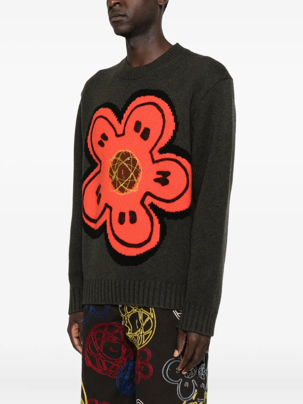 Kenzo Trui verfraaid met bloemen en ronde hals Groen